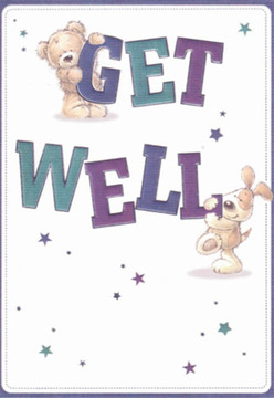 An air of tender optimism fills this get well card, as if it were a bouquet composed with Greenhithe's own riverside tranquility in mind. The playful bear, with its soft, rounded features and gentle gaze, clutches the vibrant 'GET' above, while a cheerful puppy settles comfortably on the bold 'WELL' below-both painted in a style that feels tactile and inviting, much like the fresh blooms gathered each morning from the Greenhithe Market. The typography, shaded in striking purples and luminous teals, erupts from the card, their buoyant shapes animated by scattered stars twinkling across a pristine white background. The lively arrangement of stars and letters mirrors the joy and connection found within Greenhithe's close-knit neighbourhoods, while the animals' friendly faces radiate a promise of swift recovery. The scene's crisp clarity and use of calming colour bring to mind the peaceful stretches along the Thames Path, offering comfort when it's needed most. Every detail, from the furry textures to the placement of the stars, is as considered as a hand-arranged bouquet from a trusted local florist-each element working in harmony to lift spirits, deliver hope, and brighten the journey to wellness.