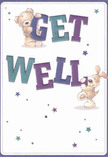 Vivid energy and playful affection infuse this get well card, its cheerful design echoing the kind of thoughtful surprises delivered daily around Greenhithe's bustling centre. The card features two charming friends: a velvety teddy bear grinning from atop the word 'GET', and a wide-eyed puppy with floppy ears embracing the bold 'WELL' below. The typography pops in jewel-like shades of indigo and teal against the card's creamy white, recalling the vibrant arrangements displayed by Greenhithe florists for residents on Knockhall Chase. Blue and purple stars are scattered like festive confetti, sparkling with hope and lending the whole scene an uplifting magic. Each character's illustrated fur is rendered so delicately that you can almost feel its comforting softness-a reminder of the tactile warmth in every caring touch. The overall effect is one of light, genuine cheer, and heartfelt support, crafted to lift the spirits of anyone in recovery and bring a piece of the Greenhithe community's warmth right to their side.